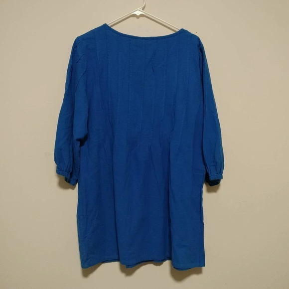 Soft Surroundings Size Large Blue 3/4 Sleeves Pleated Top Blouse - Picture 2 of 6